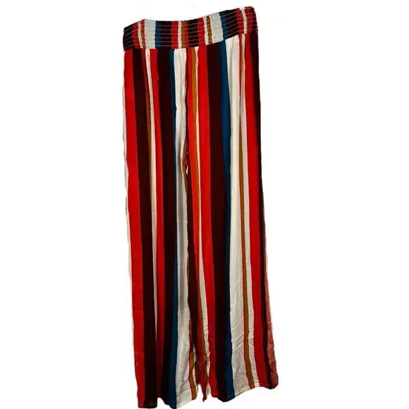 Elan Orange White Blue Brown bronze Striped Pants Large - Picture 3 of 6